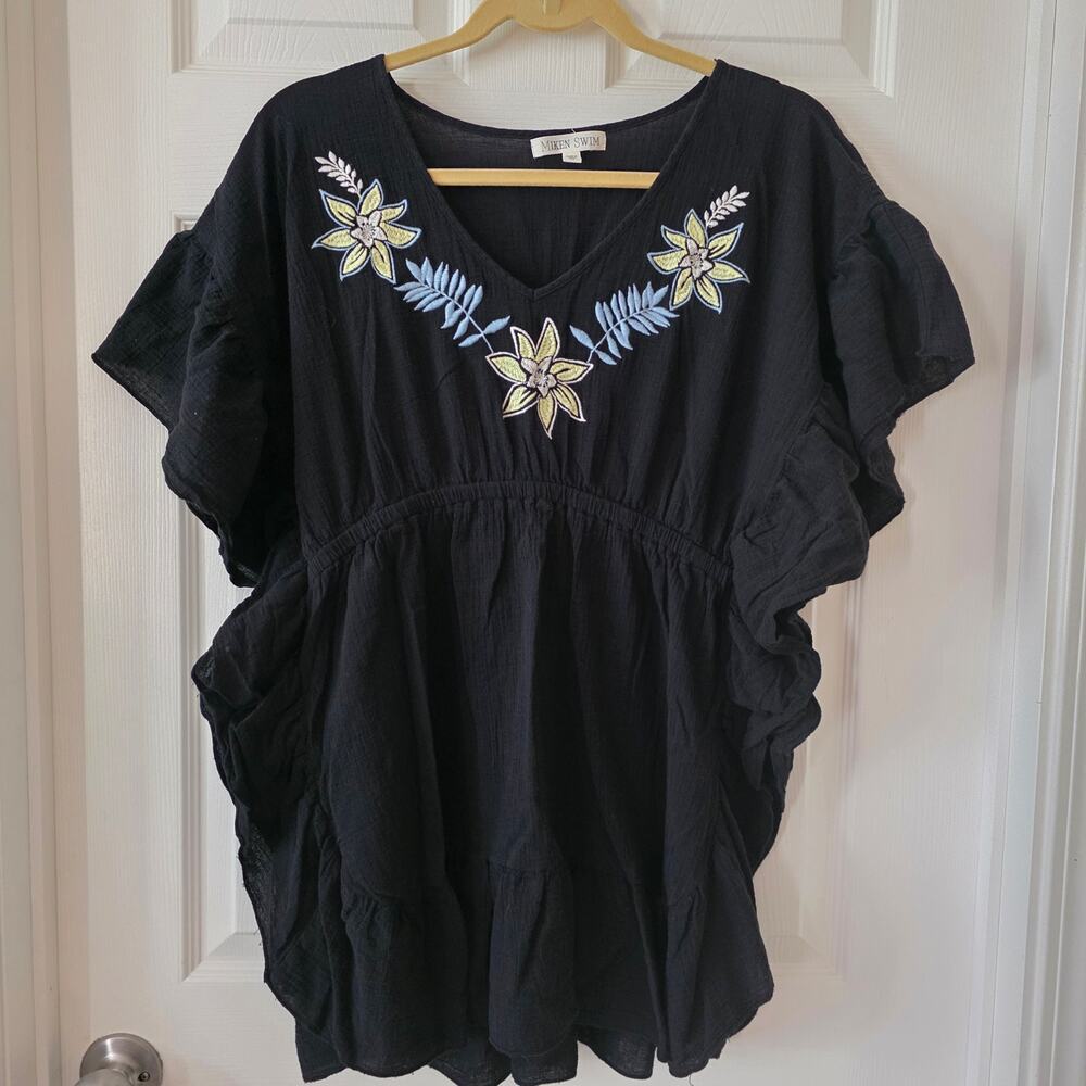 Miken Swim Embroidered Floral Beach Cover-up Tunic Size Medium